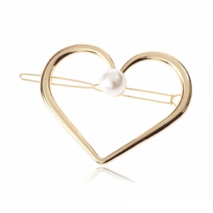 Pince à Cheveux Ajourée en Forme de Cœur Avec Künstliche Perle d'Imitation Or Argent Alliage Barrettes Géométriques Accessoires Cheveux