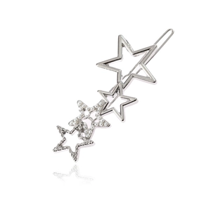 Barrette étoile argentée avec perles et étoiles creuses géométriques pour coiffure femme