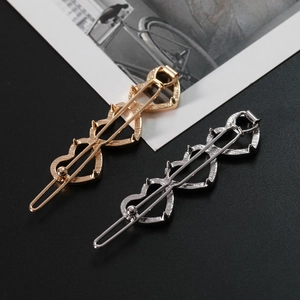 Three-heart metal hair clip base in gold and silver finish for DIY hair accessories