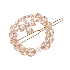 Vintage Hollow Leaf Wreath Hair Clip With Imitation Artificial Pearl Rhinestone Butterfly Alloy Hairpin For Wedding Party Women Jewelry