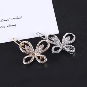 Zweiteiliges Set hohle Schmetterlings-Haarklammern mit funkelnden Strasssteinen in Gold und Silber