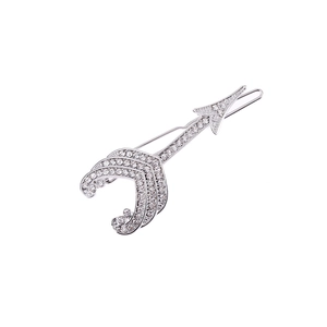 Sparkling silver cupid arrow hair clip with full rhinestones on white background