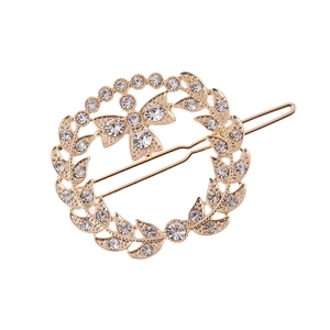 Golden hollow leaf wreath hair clip with crystals and butterfly design for women