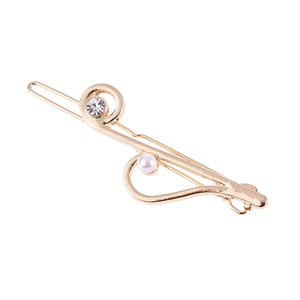 Creative Music Note Alloy Hair Clip Elegant Women Headwear Fashion Gold Silver Metal Hairpin With Artificial Pearl Rhinestone Decor