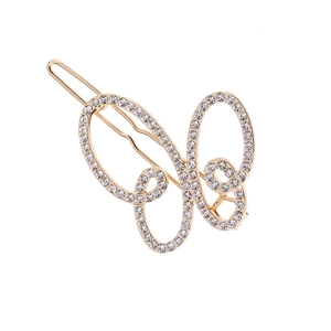 Luxury Alloy Rhinestone Butterfly Hair Clip Hollow Out Gold Silver Plated Side Clip Elegant Hair Accessory For Women Jewelry