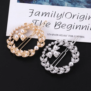 Retro hollow leaf wreath hair clips with pearls and rhinestones in gold and silver set