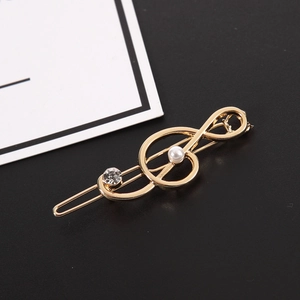 Eleganter goldener Musiknoten-Haarclip mit weißer Perle und funkelnden Strasssteinen