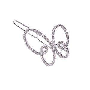 Hollow butterfly hair clip with sparkling crystals in a silver metal finish for women