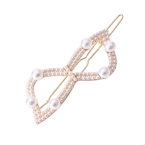 Women Elegant Bow Knot Hollow Hair Clip Alloy Gold Silver Plated Rhinestone Artificial Pearl Infinity Design Fashion Hair Accessories