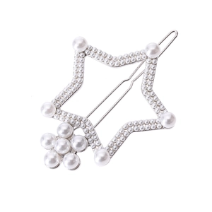 Fermaglio per capelli a stella con base in metallo argento e perle bianche
