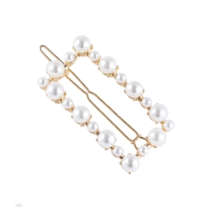 Elegant Hollow Rectangle Alloy Hair Clip With Faux Artificial Pearl Rhinestone Geometric Hairpin For Women Daily Party Wedding Accessory