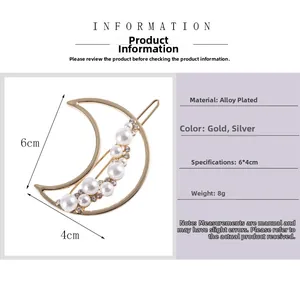 Spécifications détaillées de la barrette lune en alliage avec perles et strass
