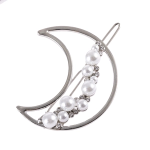 Pince à Cheveux Élégante En Forme De Lune Alliage Künstliche Perle d'imitation Strass Croissant Ajouré Barrette Pour Femmes Bijoux De Mariage Fête