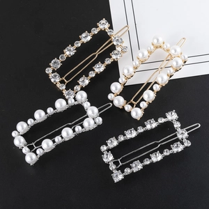 Elegant rectangle hair clips with pearls and rhinestones in gold and silver finishes