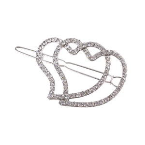 Sprankelende dubbel hart haarspeld met strass en zilveren metalen basis voor dames