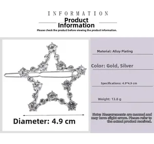 Détail d'une pince à cheveux en forme d'étoile avec strass et dimensions précises