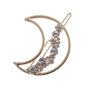 Barrette à cheveux lune dorée ornée de strass brillants et de perles au design élégant
