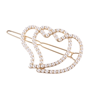Dubbele Hart Haarclips Legering Kunstparel Strass Zijclips Holle Geometrische Barrette Haarnaald Voor Bruiloft Feest Vrouwen Haaraccessoires