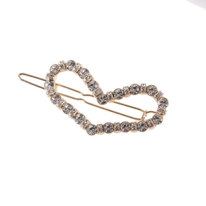 Pince à cheveux dorée en forme de cœur avec perles et strass brillants pour femmes