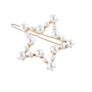 Barrette à Cheveux Étoile Creuse Créative Avec Fausse Künstliche Perle Strass Alliage Or Argent Pince à Cheveux Géométrique Femme