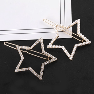 Barrettes en alliage doré en forme d'étoile avec strass et perles blanches