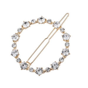 Barrette ronde dorée en alliage ornée de strass blancs de différentes tailles pour femme