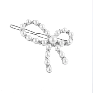 Barrette À Cheveux Élégante En Alliage Avec Nœud Künstliche Perles D'imitation Strass Or Argent Épingle À Cheveux Pour Femmes Mariage