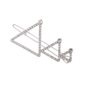 Barrette à cheveux argentée avec triangles gradués, strass et perles élégantes