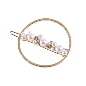 Élégante Pince à Cheveux Ronde Ajourée Alliage Künstliche Perle Strass Pince Latérale Or Argent Accessoires de Cheveux Géométriques Femme