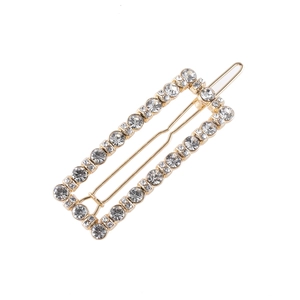 Rectangle golden hair clip with dual rows of sparkling rhinestones for women