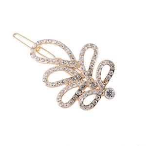 Barrette à cheveux dorée évidée en forme de fleur avec strass et perles élégantes