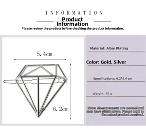 Specifiche dimensionali per fermagli per capelli a diamante geometrico in oro e argento