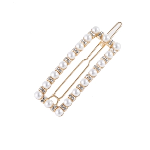 Vintage Hollow Rectangle Hair Clip Alloy Faux Artificial Pearl Rhinestone Side Clip Elegant Wedding Banquet Hair Accessories For Women