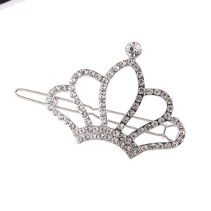 Elegant hollow crown hair clip with pearls and white rhinestones in silver alloy