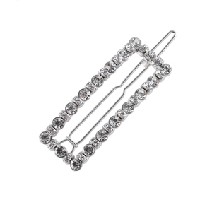 Elegant rectangle hair clip with shimmering rhinestones and silver metal frame for women