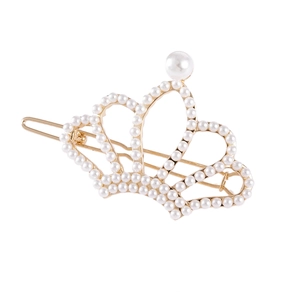Hollow Crown Artificial Pearl Rhinestone Hair Clip For Women Alloy Gold Silver Side Clip Wedding Party Elegant Hair Accessories