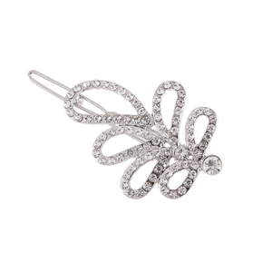Pince à cheveux fleur argentée étincelante avec strass et perles pour femmes