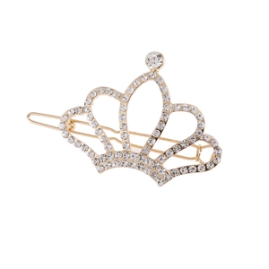 Exquisite golden crown hair clip with white rhinestones and hollow pearl accents for women