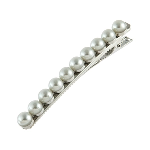 Elegante pinza para el cabello de aleación plateada con perlas blancas y pedrería brillante