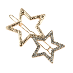 Pince à Cheveux Vintage en Alliage Étoile Double Pentagramme avec Strass pour Femmes Pince Latérale Géométrique Martelée Mate Or Argent