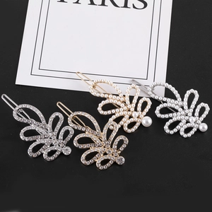 Barrettes à cheveux feuilles évidées avec strass et perles en finitions or et argent