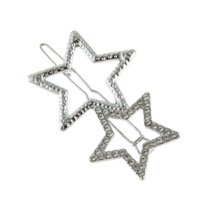 Pince à cheveux étoile en argent avec texture martelée mate et strass blancs brillants