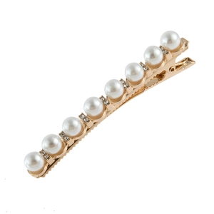 Elegante pinza para el cabello de aleación dorada con perlas blancas y diamantes