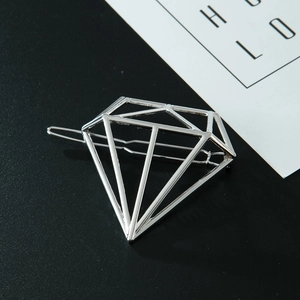 Fermaglio per capelli geometrico cavo in lega d'argento a forma di diamante su trama