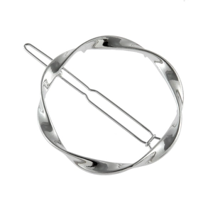 Pince à cheveux minimaliste argentée avec un design rond creux torsadé et poli