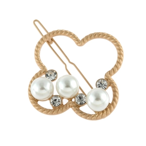 Pince à cheveux cœur dorée avec bordure torsadée, perles blanches et cristaux brillants