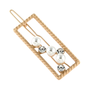 Minimalist Alloy Rectangular Hair Clip With Faux Artificial Pearl Rhinestone Twist Border Korean Style Elegant Hair Accessories For Women