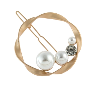 Pince à Cheveux Ronde Torsadée en Alliage Avec Künstliche Perle d'Imitation Strass Épingle à Cheveux Géométrique Or Argent Accessoires