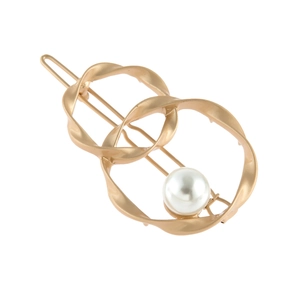 Minimalist Twisted Geometric Double Ring Alloy Hair Clip With Faux Artificial Pearl Elegant Gold Silver Side Clip For Women Hairpin