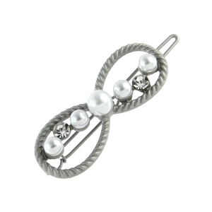 Barrette à cheveux infini argentée avec perles blanches et strass étincelants